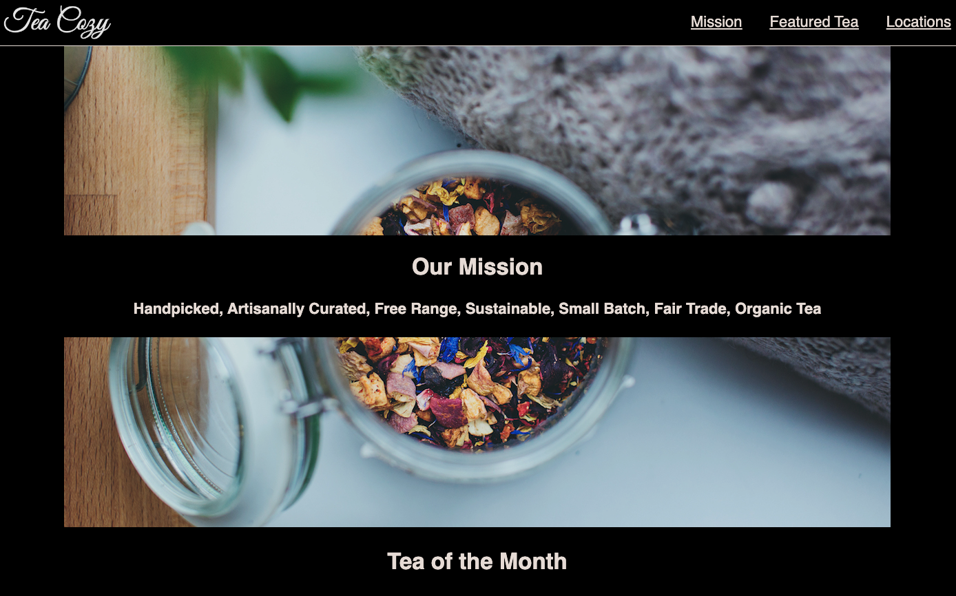 Screenshot of the Tea Cozy website